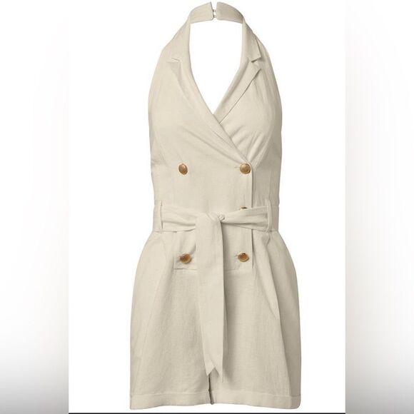 NWOT Venus Gold button Waist Tied Romper Size 16 - Picture 1 of 11